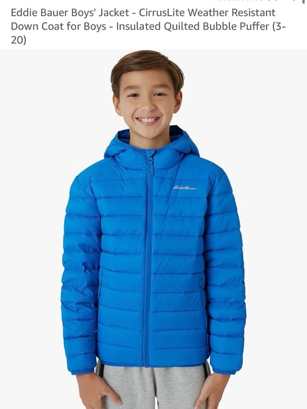 Eddie Bauer Kids Bright Blue Down Cirruslite Hooded Puffer Jacket